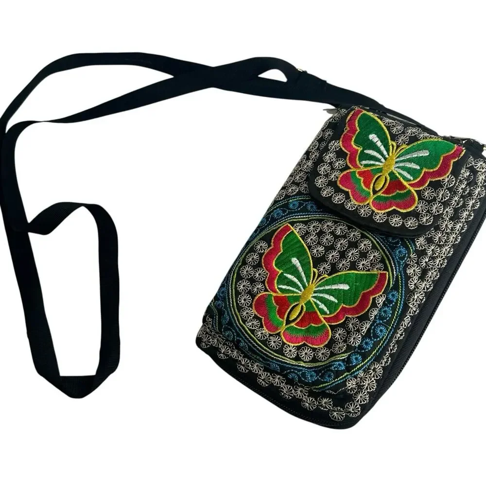 Embroidered Floral Crossbody Wallet With Strap boho festival hippie Purse
